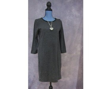 LOFT Gray & Black Zip Shoulder Knit Dress